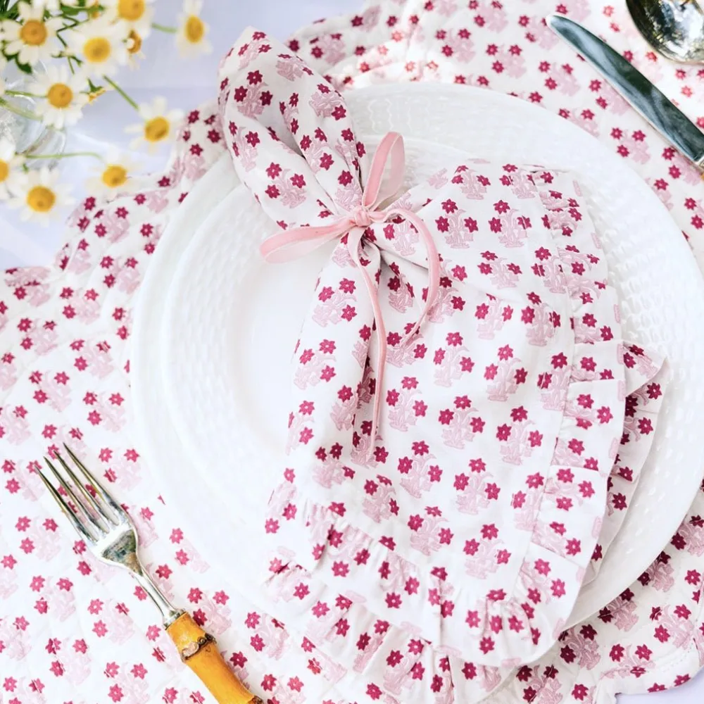 Hot Trudie Abigail Pink Ruffled Dinner Napkin - Set of 4