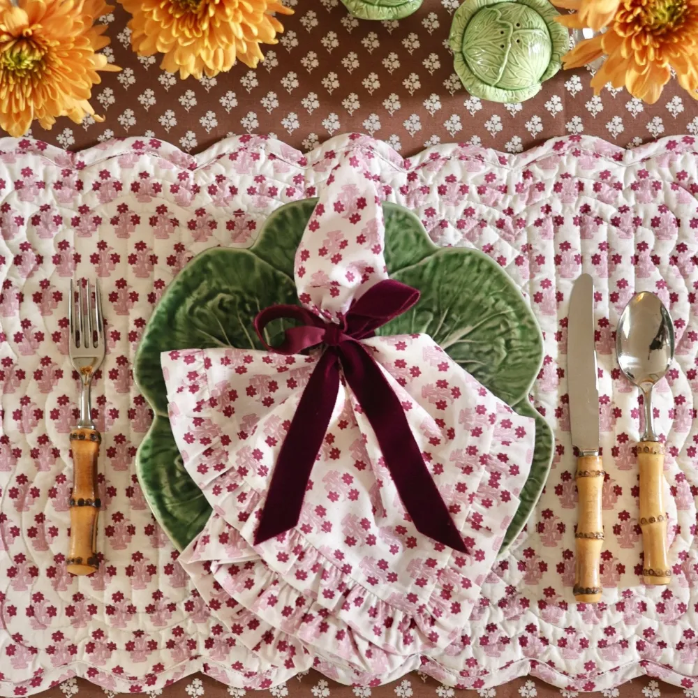 Hot Trudie Abigail Pink Ruffled Dinner Napkin - Set of 4