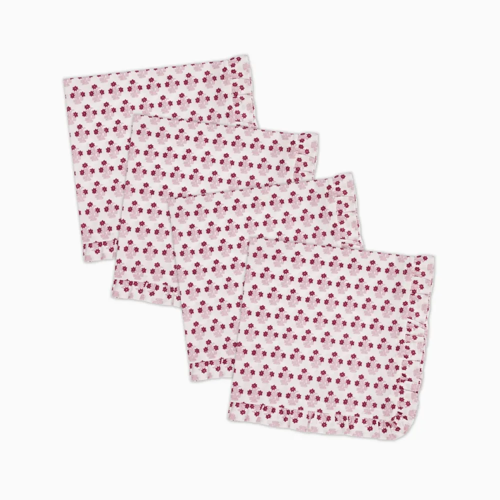 Hot Trudie Abigail Pink Ruffled Dinner Napkin - Set of 4