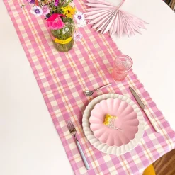 Clearance Archive New York Abigail Plaid Table Runner in Bubblegum and Peach