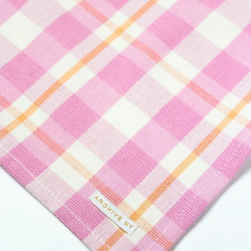 Clearance Archive New York Abigail Plaid Table Runner in Bubblegum and Peach