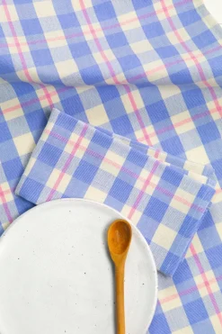 Online Archive New York Abigail Plaid Table Runner in Periwinkle Blue and Pink