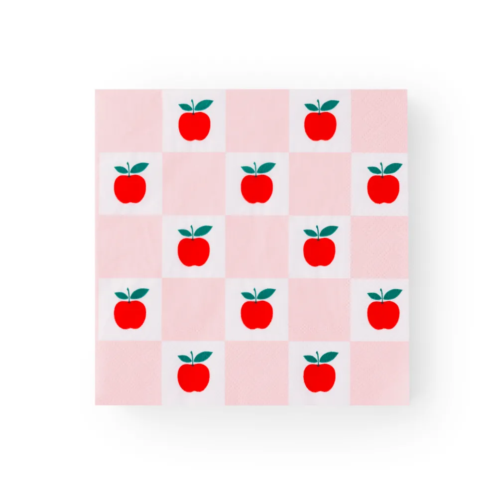 Online Bonjour Fete Apple & Pink Checker Large Napkins