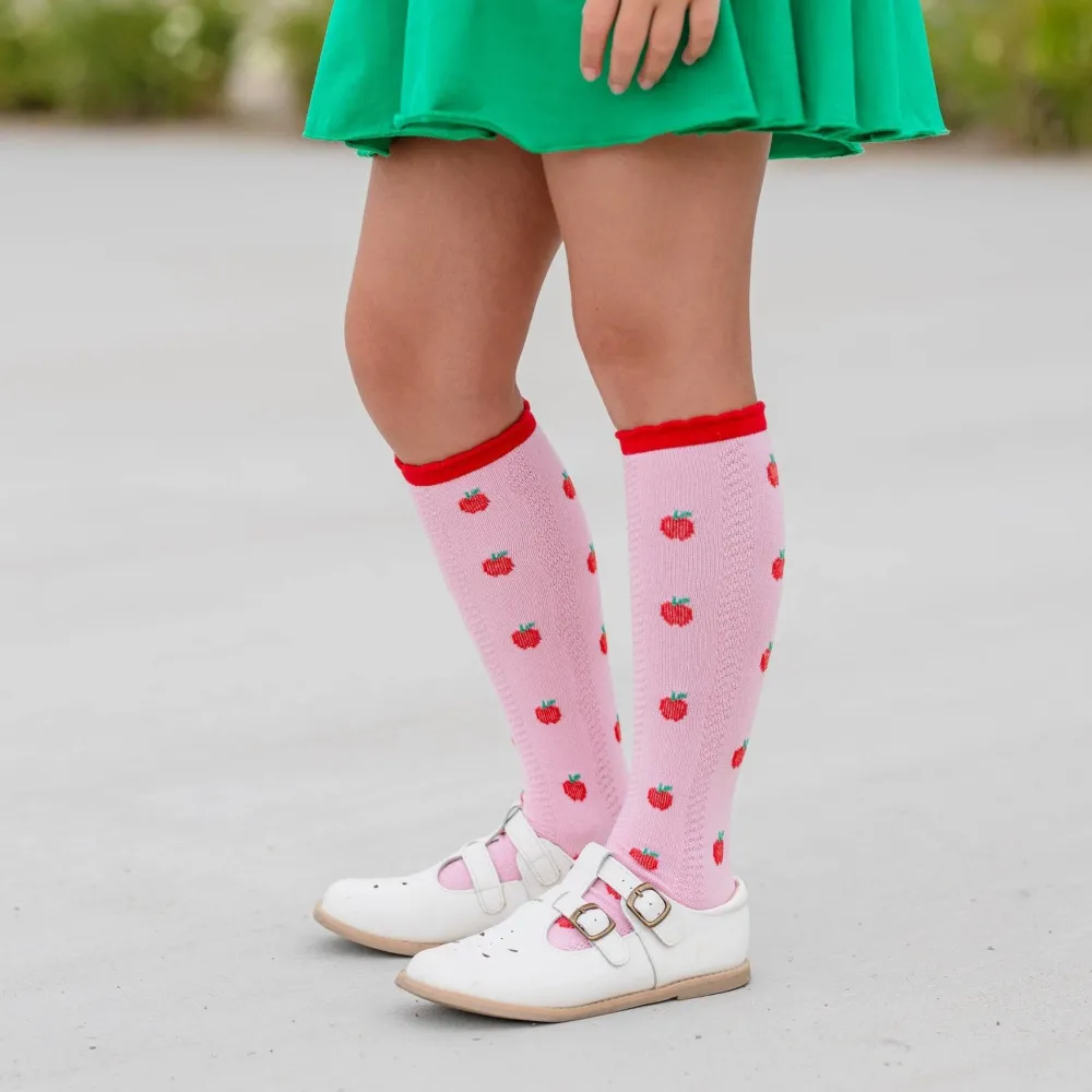 Clearance Little Stocking Co. Apple Scalloped Knee High Socks