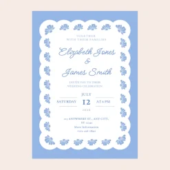 Sale Bonjour Fete Belle Blue Lacy Floral Digital Party Invitation Download