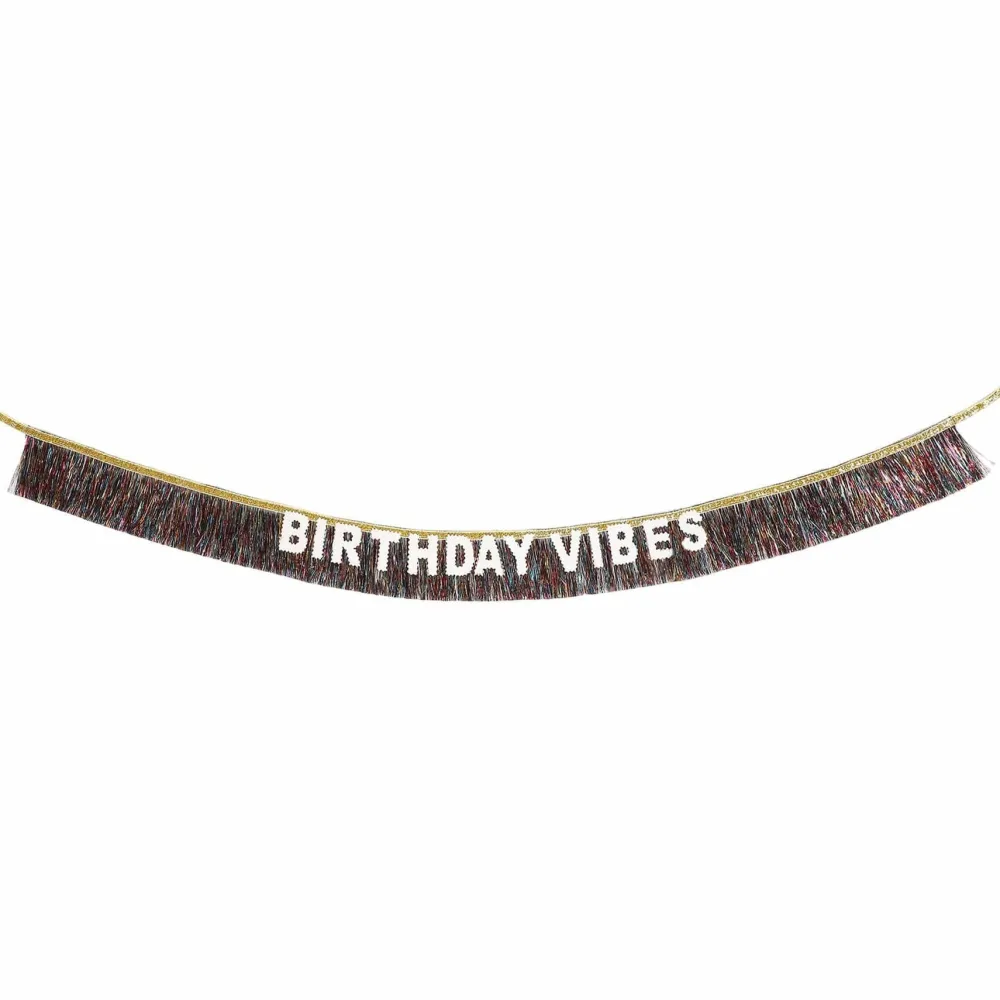 Online Packed Party Birthday Vibes Tinsel & Glitter Sash