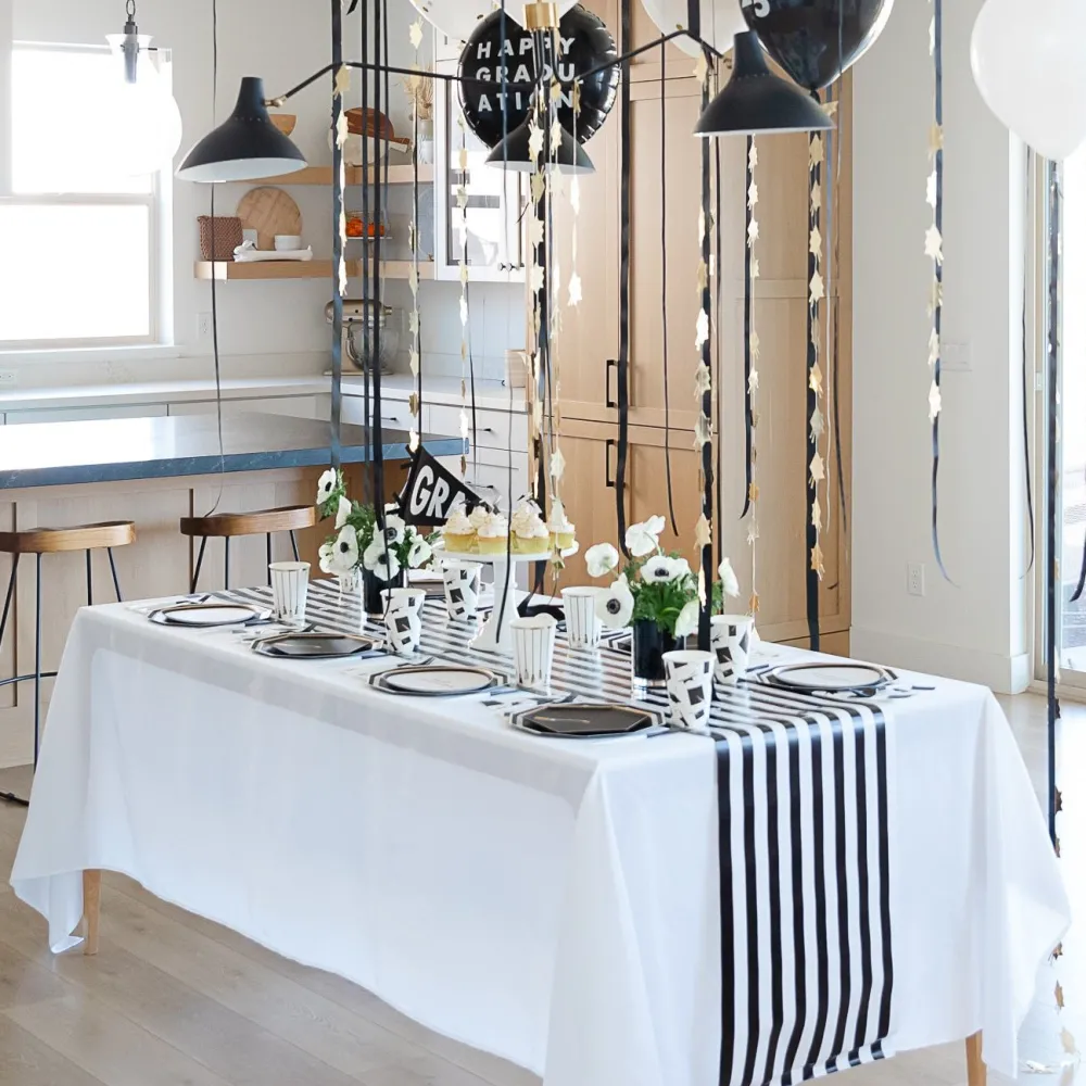 Bonjour Fete Black and White Table Runner