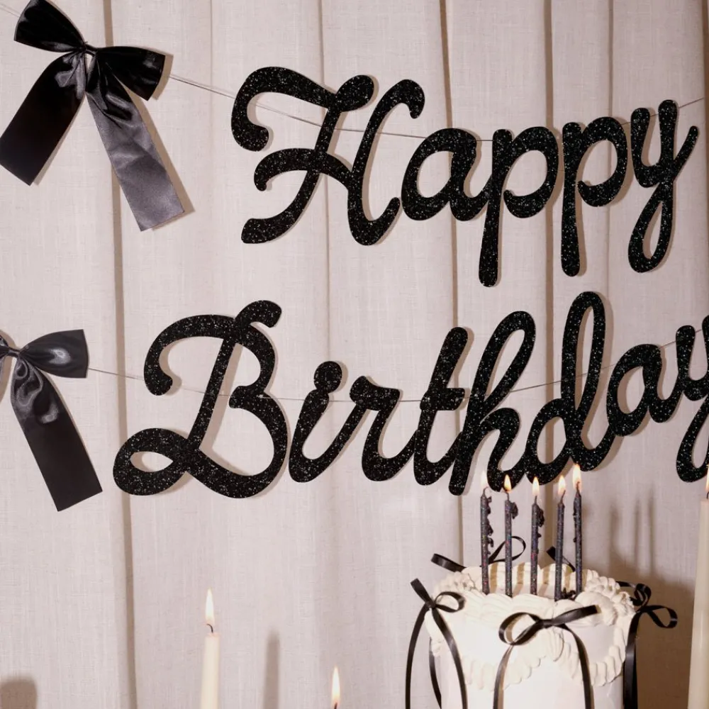 Online xo, Fetti Black Bow Happy Birthday Banner