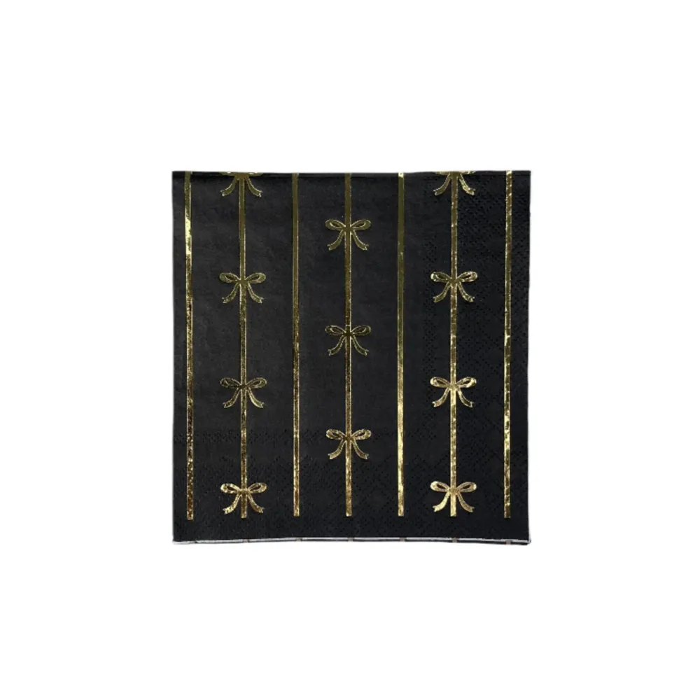 Sale Bonjour Fete Black Noir & Gold Signature Bow Small Napkins