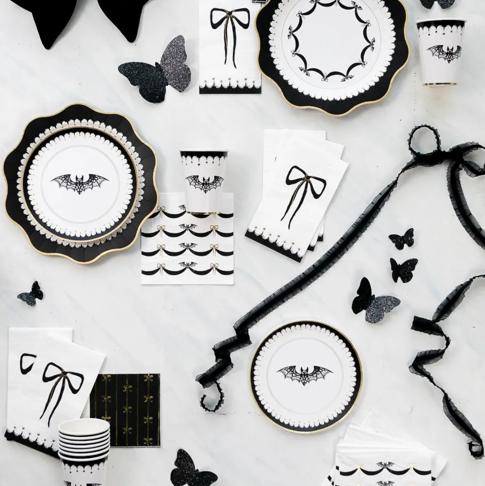 Sale Bonjour Fete Black Noir & Gold Signature Bow Small Napkins