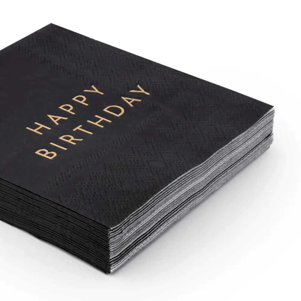 Best Bonjour Fete Black Noir Happy Birthday Cocktail Napkins