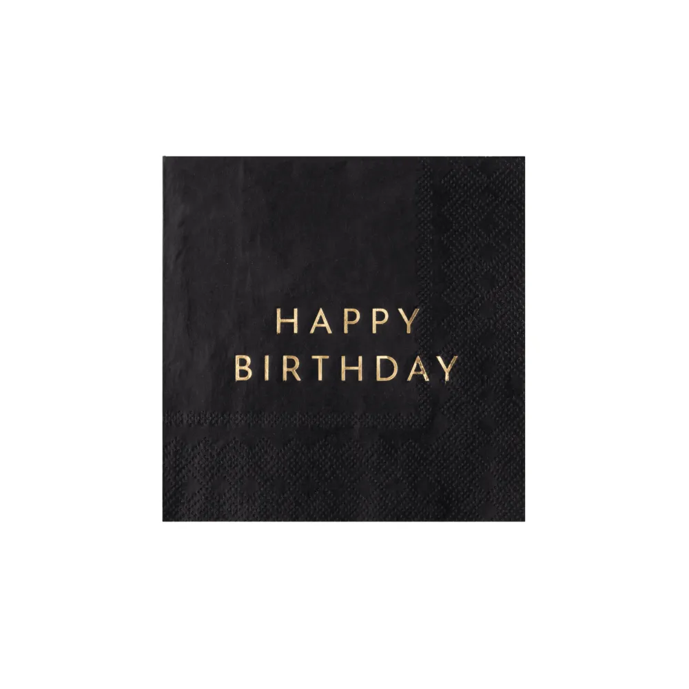 Best Bonjour Fete Black Noir Happy Birthday Cocktail Napkins