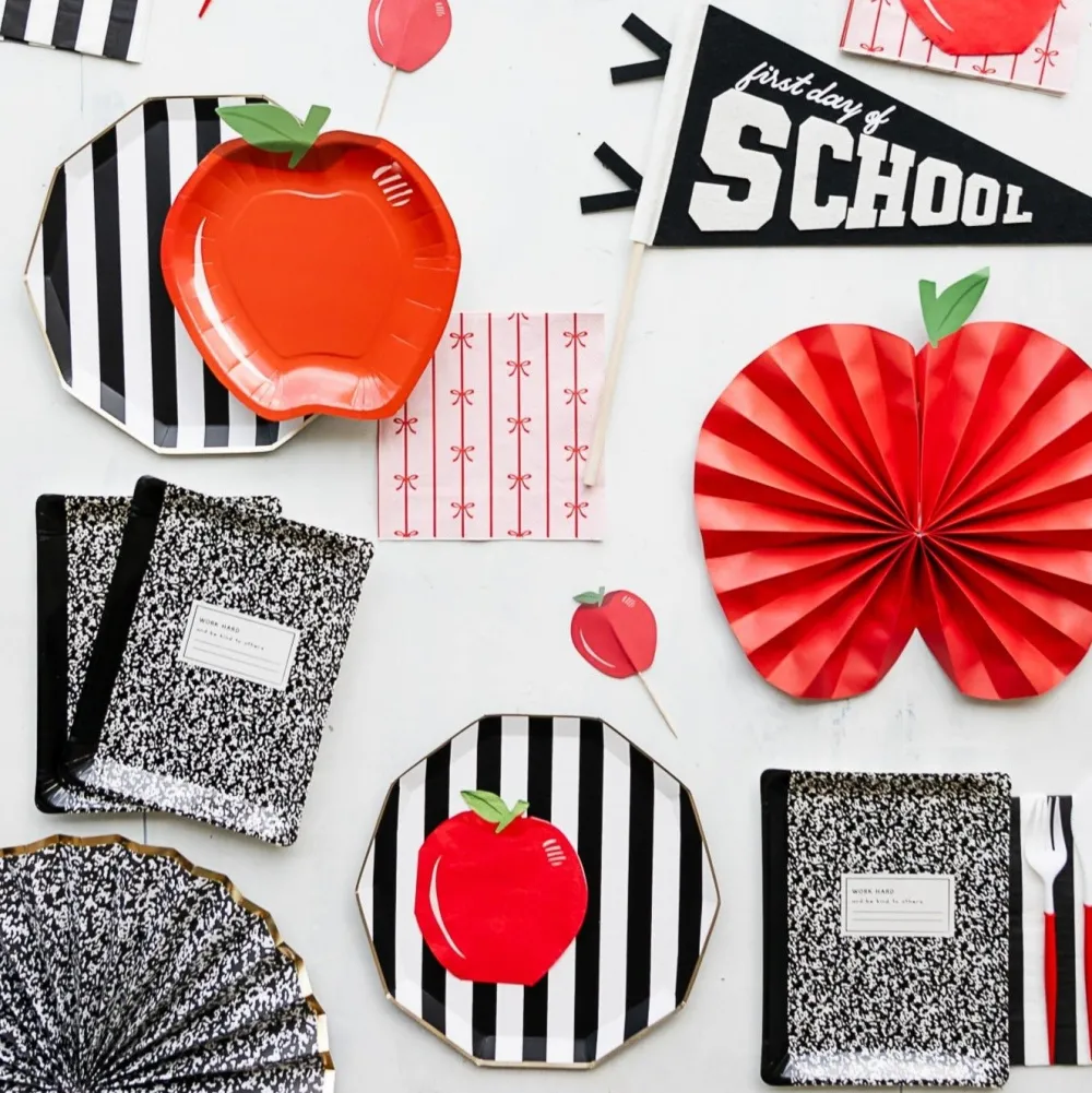 New Bonjour Fete Black Noir Signature Cabana Stripe Plates