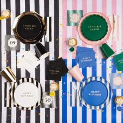 New Bonjour Fete Black Noir Signature Cabana Stripe Plates