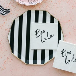 New Bonjour Fete Black Noir Signature Cabana Stripe Plates