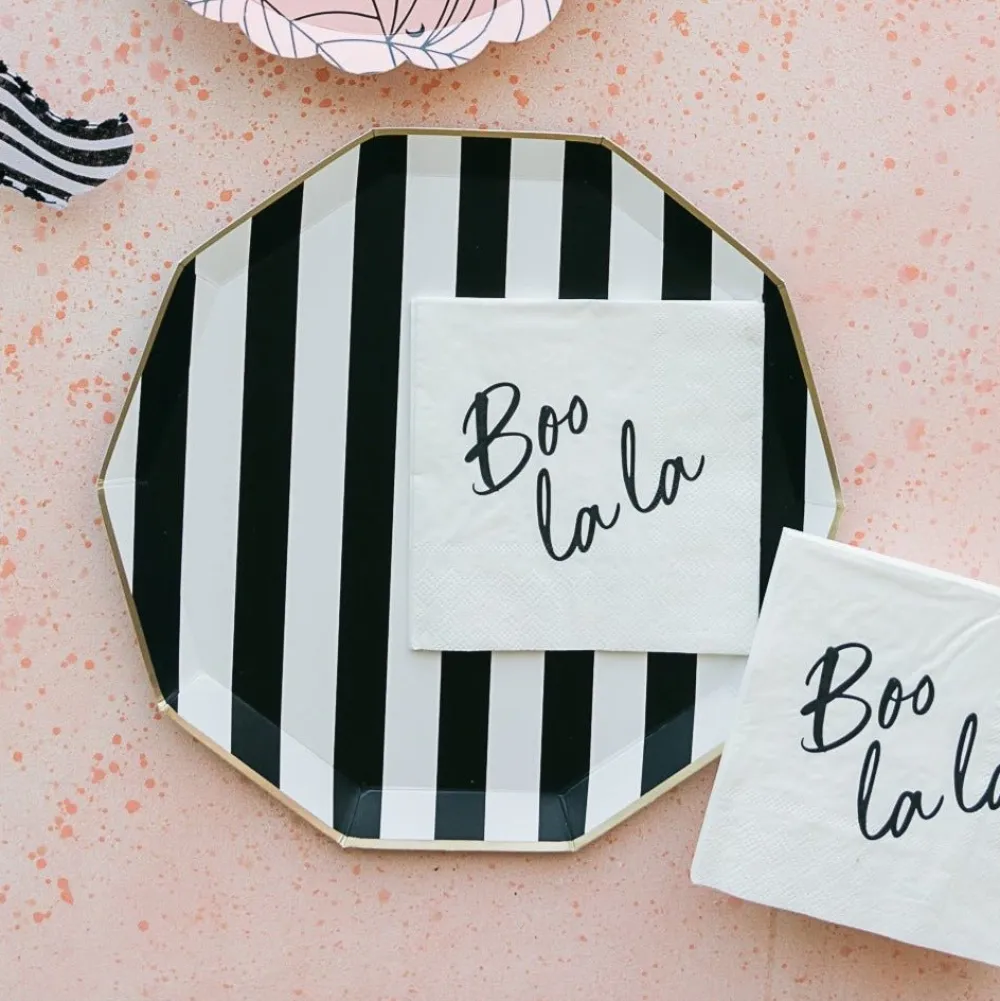New Bonjour Fete Black Noir Signature Cabana Stripe Plates