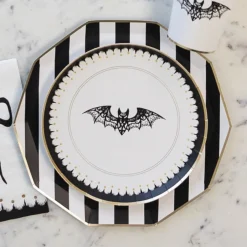 New Bonjour Fete Black Noir Signature Cabana Stripe Plates