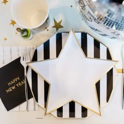 New Bonjour Fete Black Noir Signature Cabana Stripe Plates