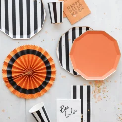New Bonjour Fete Black Noir Signature Cabana Stripe Plates