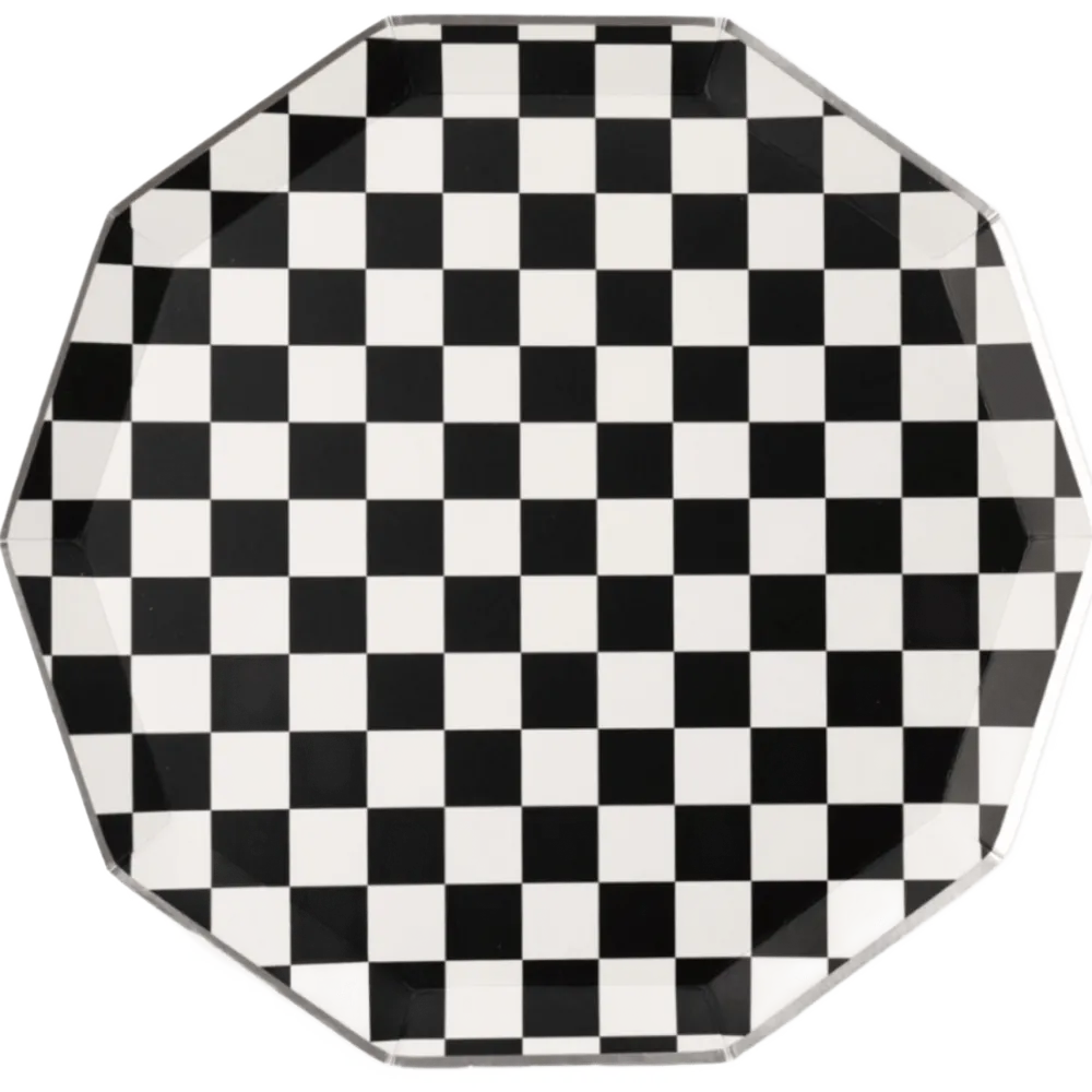 Outlet Bonjour Fete Black & White Signature Checker Large Plates
