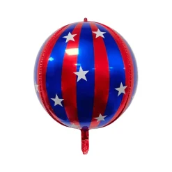 Clearance Partybarco Blue and Red Striped Orb Foil Balloon