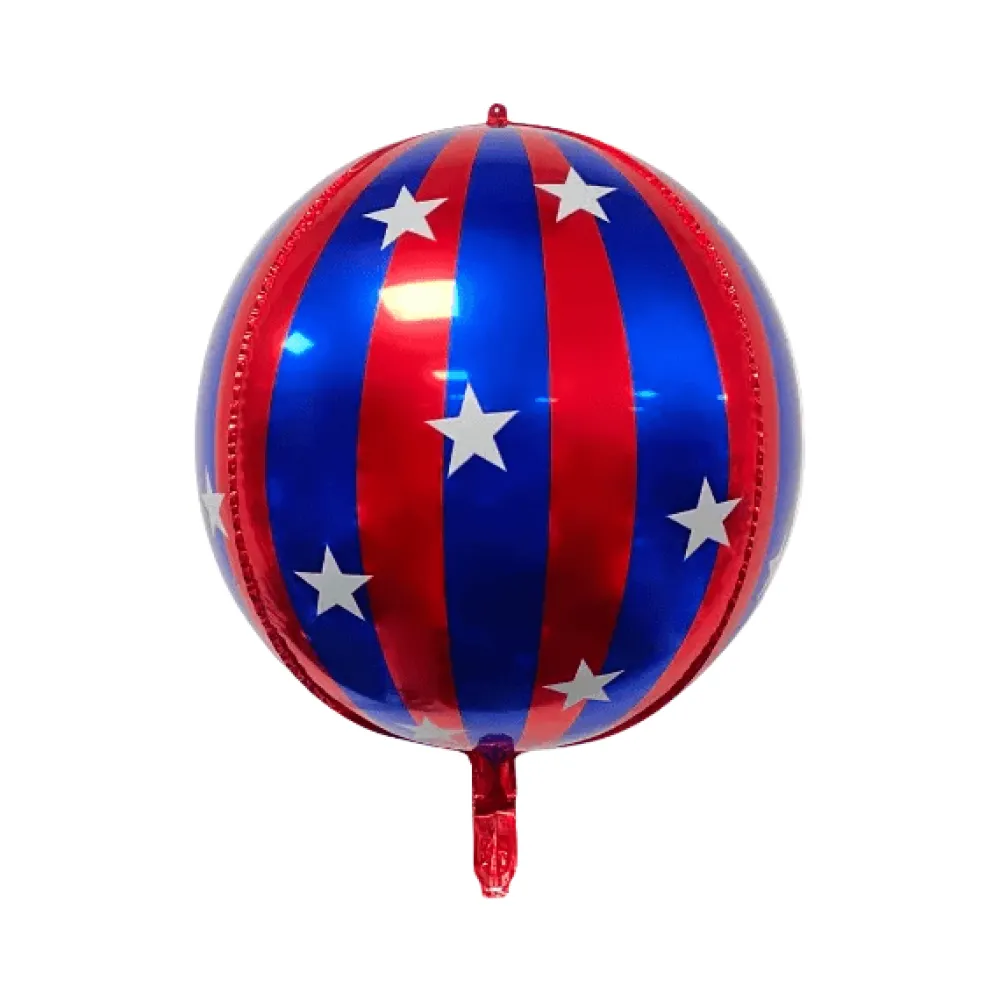 Clearance Partybarco Blue and Red Striped Orb Foil Balloon