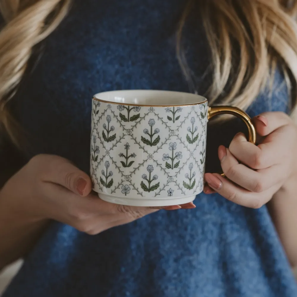 Hot Sweet Water Decor Blue Floral Bone China Coffee Mug