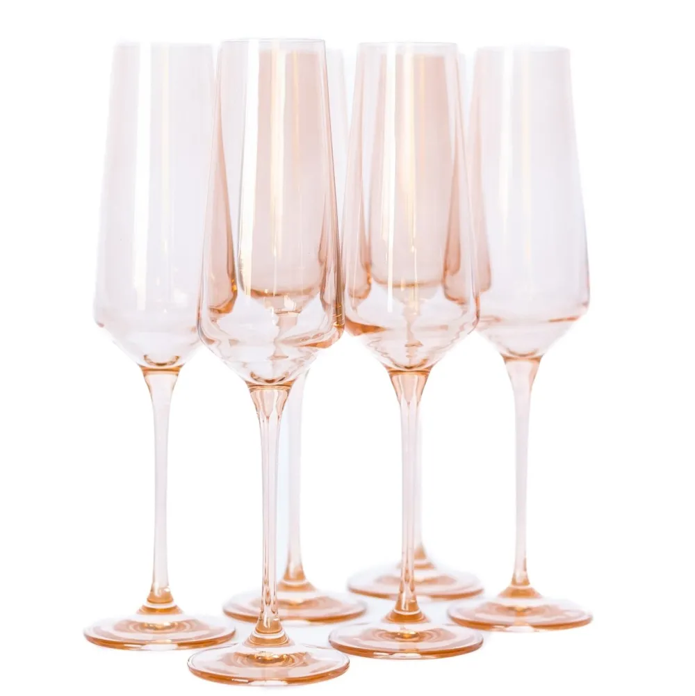New Estelle Colored Glass Blush Pink Champagne Flute Set