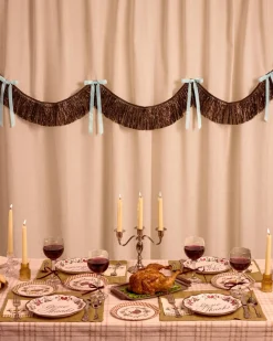 Discount xo, Fetti Brown Fringe Backdrop with Blue Velvet Bows