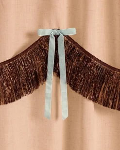 Discount xo, Fetti Brown Fringe Backdrop with Blue Velvet Bows