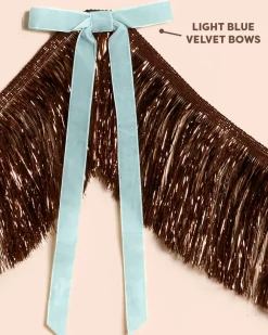 Discount xo, Fetti Brown Fringe Backdrop with Blue Velvet Bows