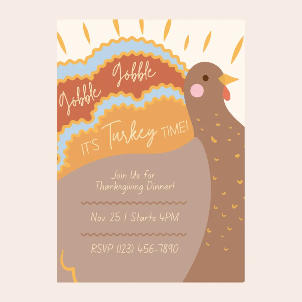 Outlet Bonjour Fete Charming Turkey Digital Party Invitation
