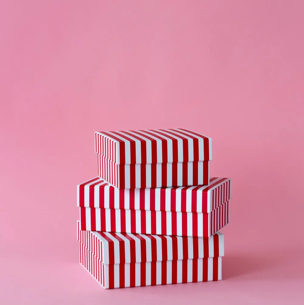 Clearance Bonjour Fete Cherry Red Cabana Stripe Display Box Risers
