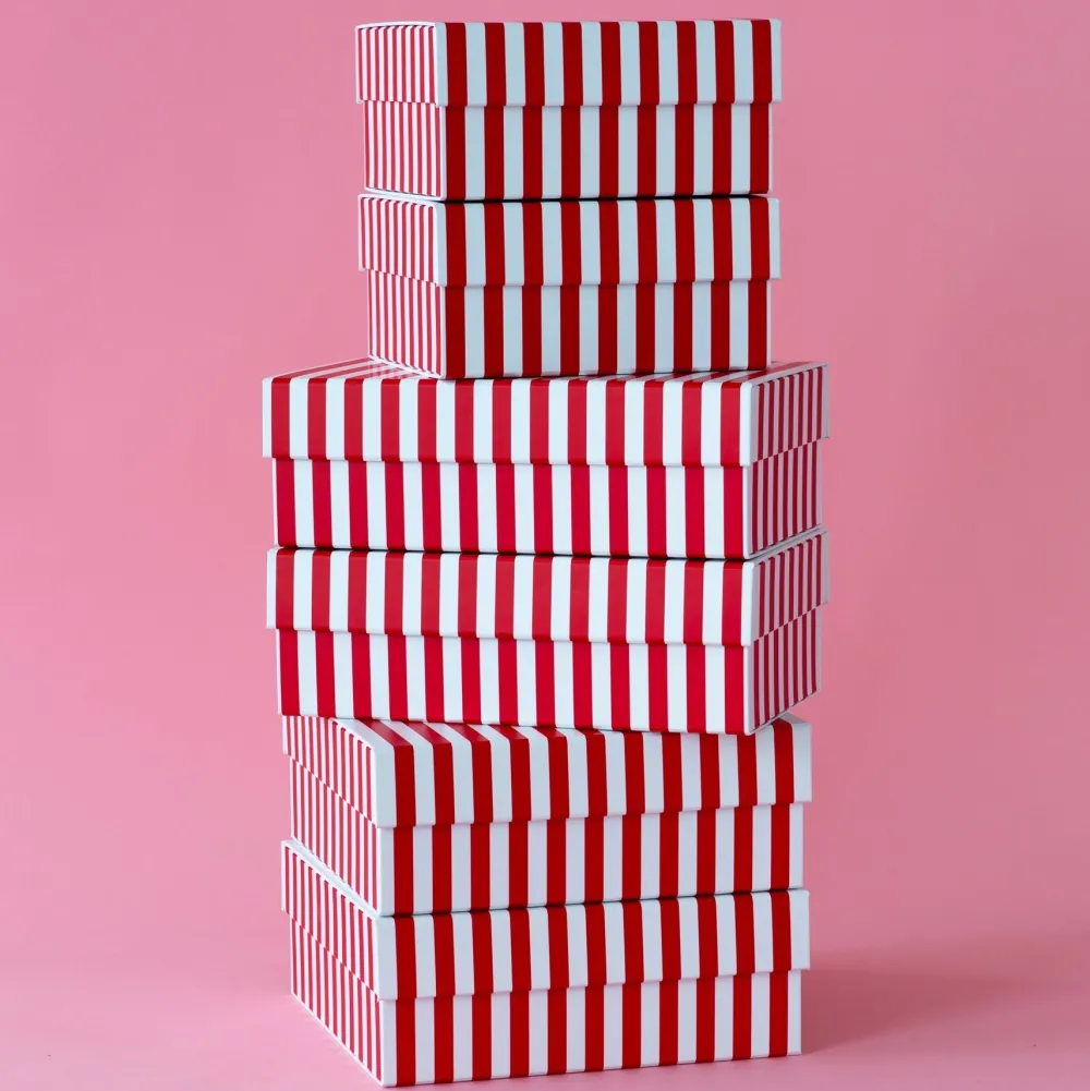 Clearance Bonjour Fete Cherry Red Cabana Stripe Display Box Risers
