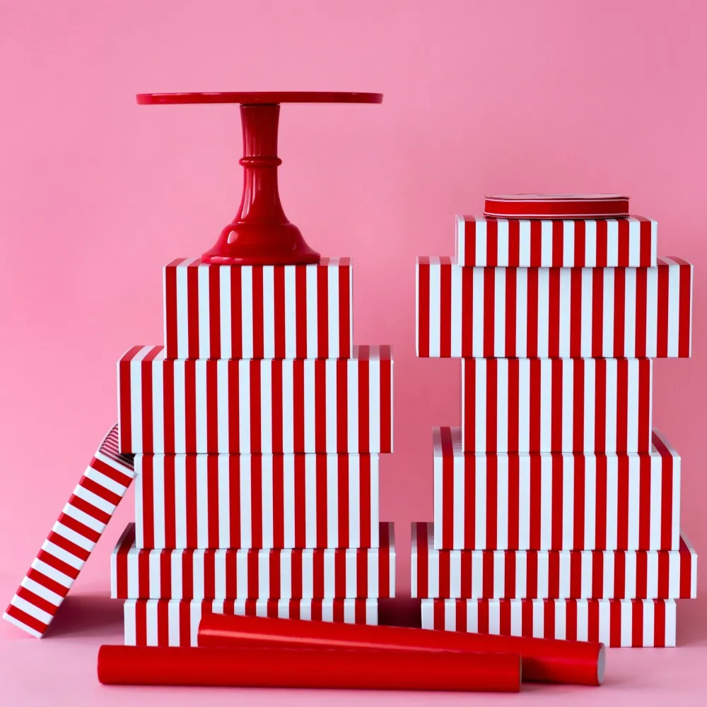 Clearance Bonjour Fete Cherry Red Cabana Stripe Display Box Risers