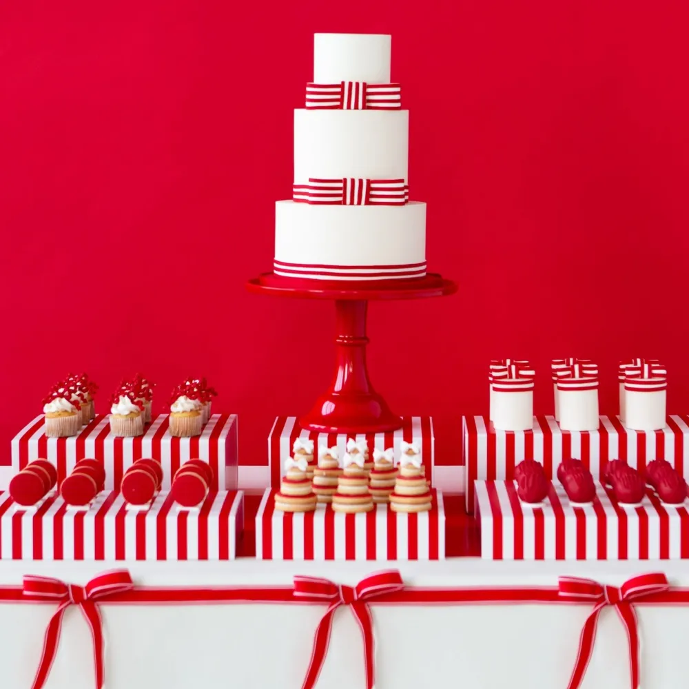Clearance Bonjour Fete Cherry Red Cabana Stripe Display Box Risers