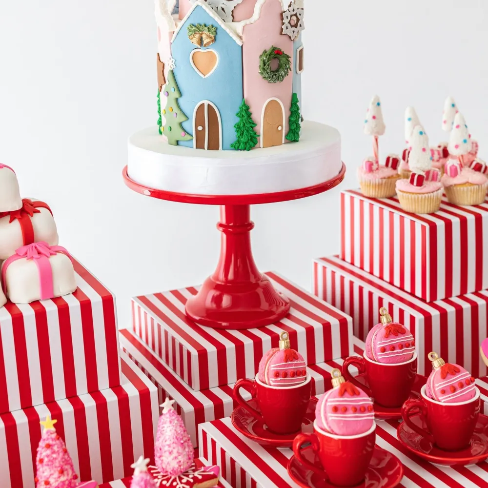 Clearance Bonjour Fete Cherry Red Cabana Stripe Display Box Risers
