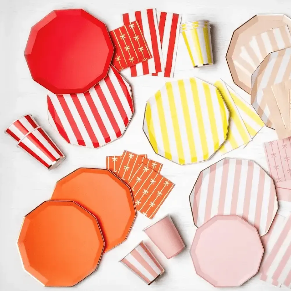 Best Bonjour Fete Cherry Red Signature Cabana Stripe Plates