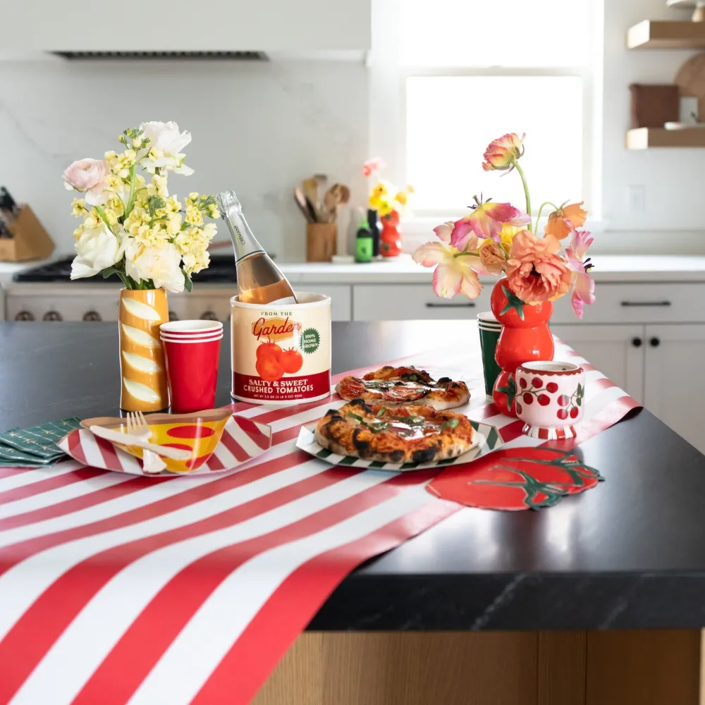 Bonjour Fete Cherry Red Signature Cabana Stripe Table Runner