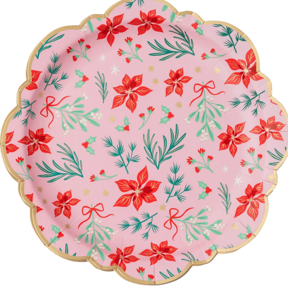 Hot Bonjour Fete Christmas Floral Pink Classic Dinner Plates