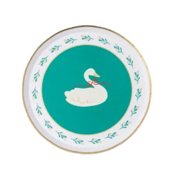 Discount Bonjour Fete Christmas Floral Swan Print Green Small Plates