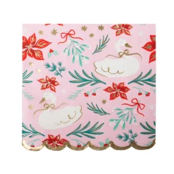 Online Bonjour Fete Christmas Floral Swan Print Large Pink Napkins