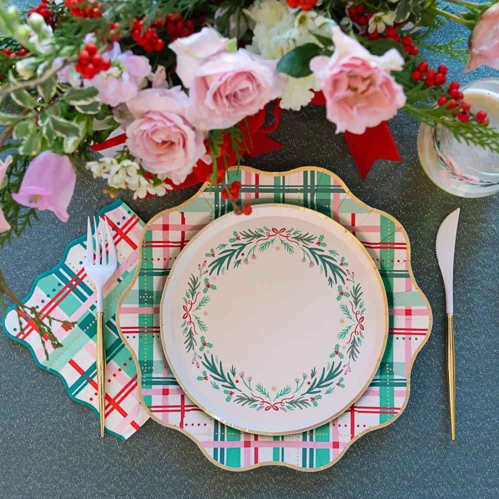 Online Bonjour Fete Christmas Plaid Large Napkins