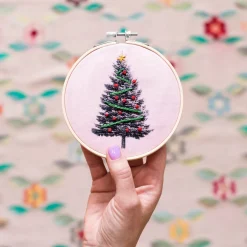 Discount Cotton Clara Craft Kits & Supplies Christmas Tree Embroidery Hoop Kit: Light Blue