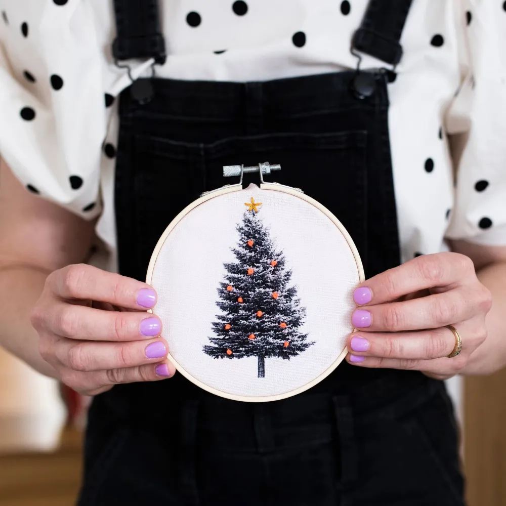 Discount Cotton Clara Craft Kits & Supplies Christmas Tree Embroidery Hoop Kit: Light Blue