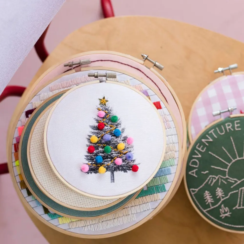Discount Cotton Clara Craft Kits & Supplies Christmas Tree Embroidery Hoop Kit: Light Blue
