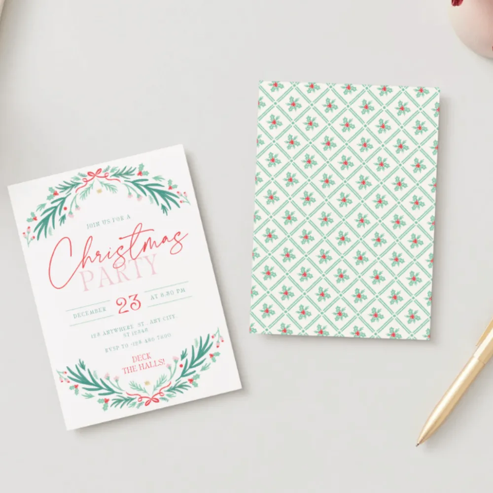 Sale Bonjour Fete Christmas Wreath Digital Party Invitation