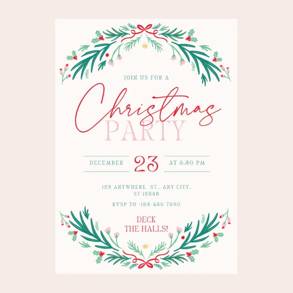 Sale Bonjour Fete Christmas Wreath Digital Party Invitation