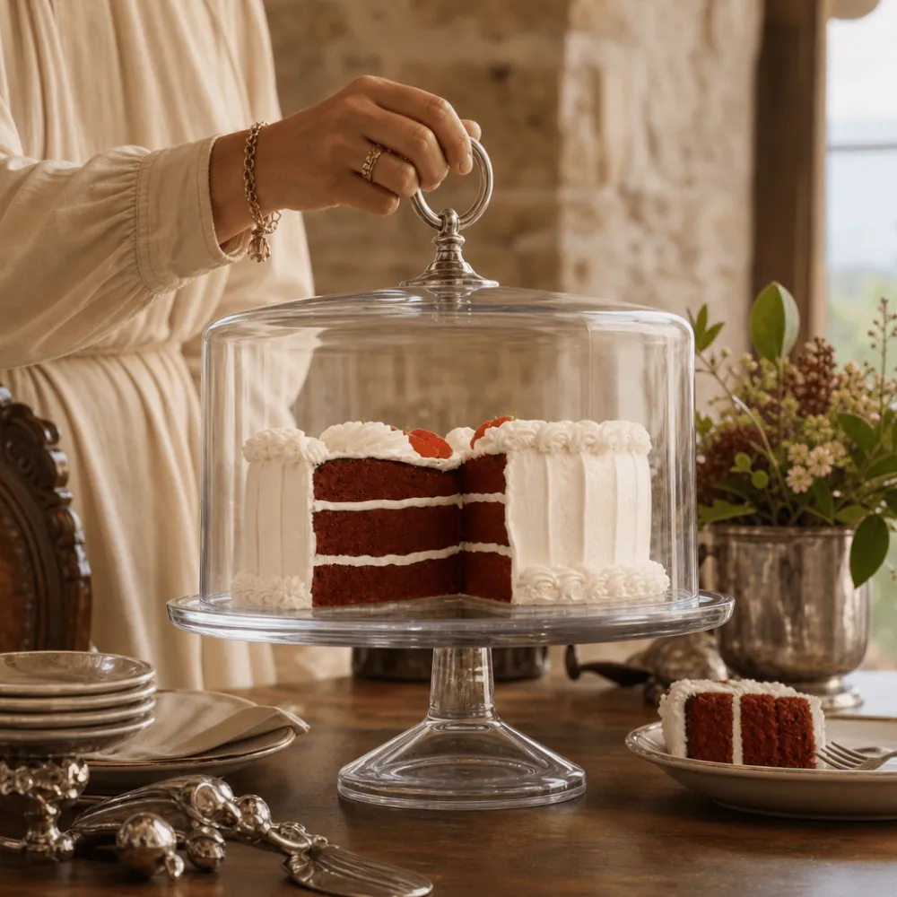 Outlet Vagabond House Classic Pewter Ring Glass Covered Cake / Dessert Stand