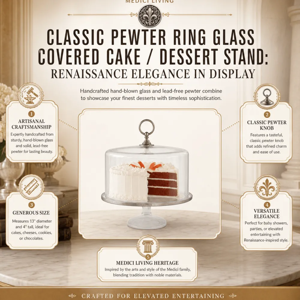 Outlet Vagabond House Classic Pewter Ring Glass Covered Cake / Dessert Stand